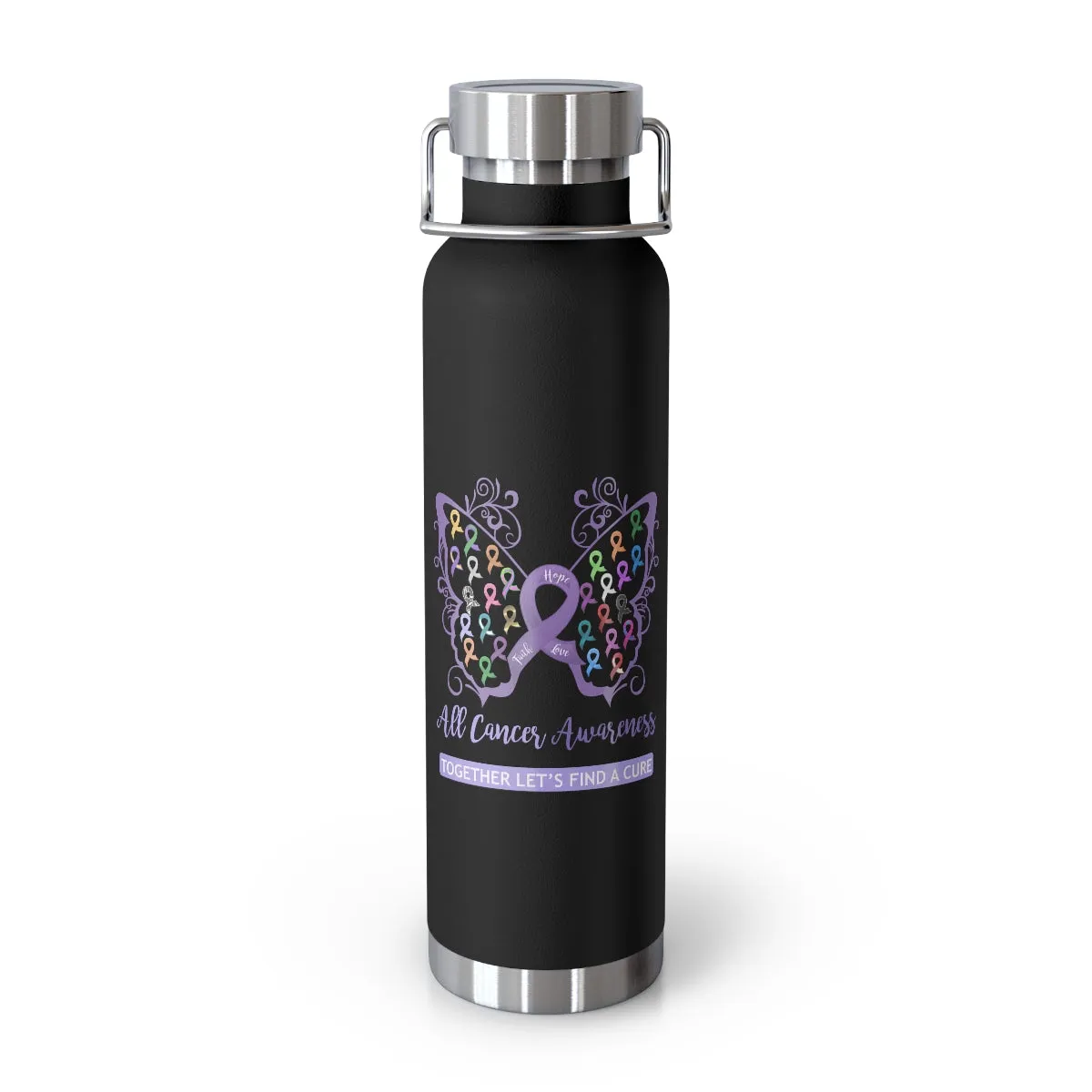 All Cancer Awareness Filigree Butterfly Copper Vacuum Insulated Bottle, 22oz - Several Colors Available