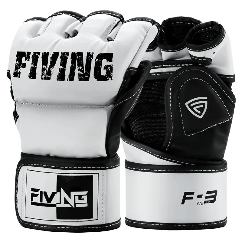 FIVING Half Finger Boxing Gloves PU Leather MMA Fighting Kick Boxing Gloves Karate Muay Thai Training Workout Gloves Men