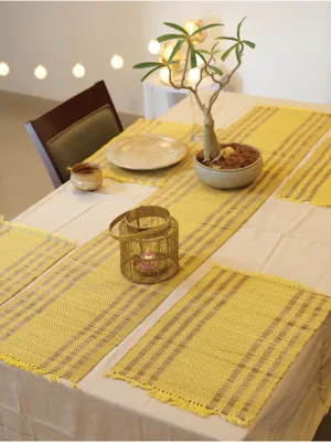 Handcrafted Madhurkathi Set Of Table Mat And Runner Yellow