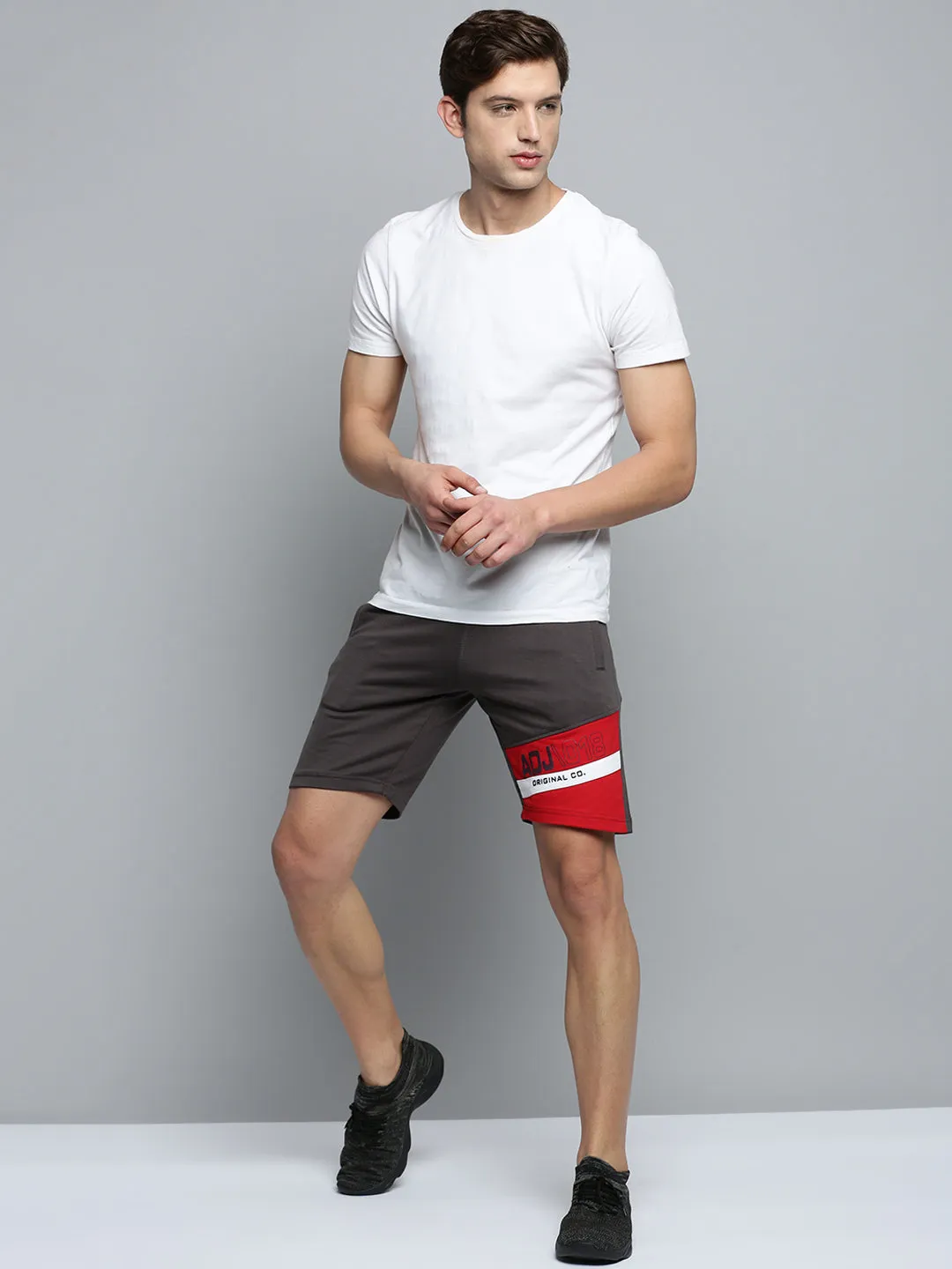 Men Grey Regular Fit Sports Shorts