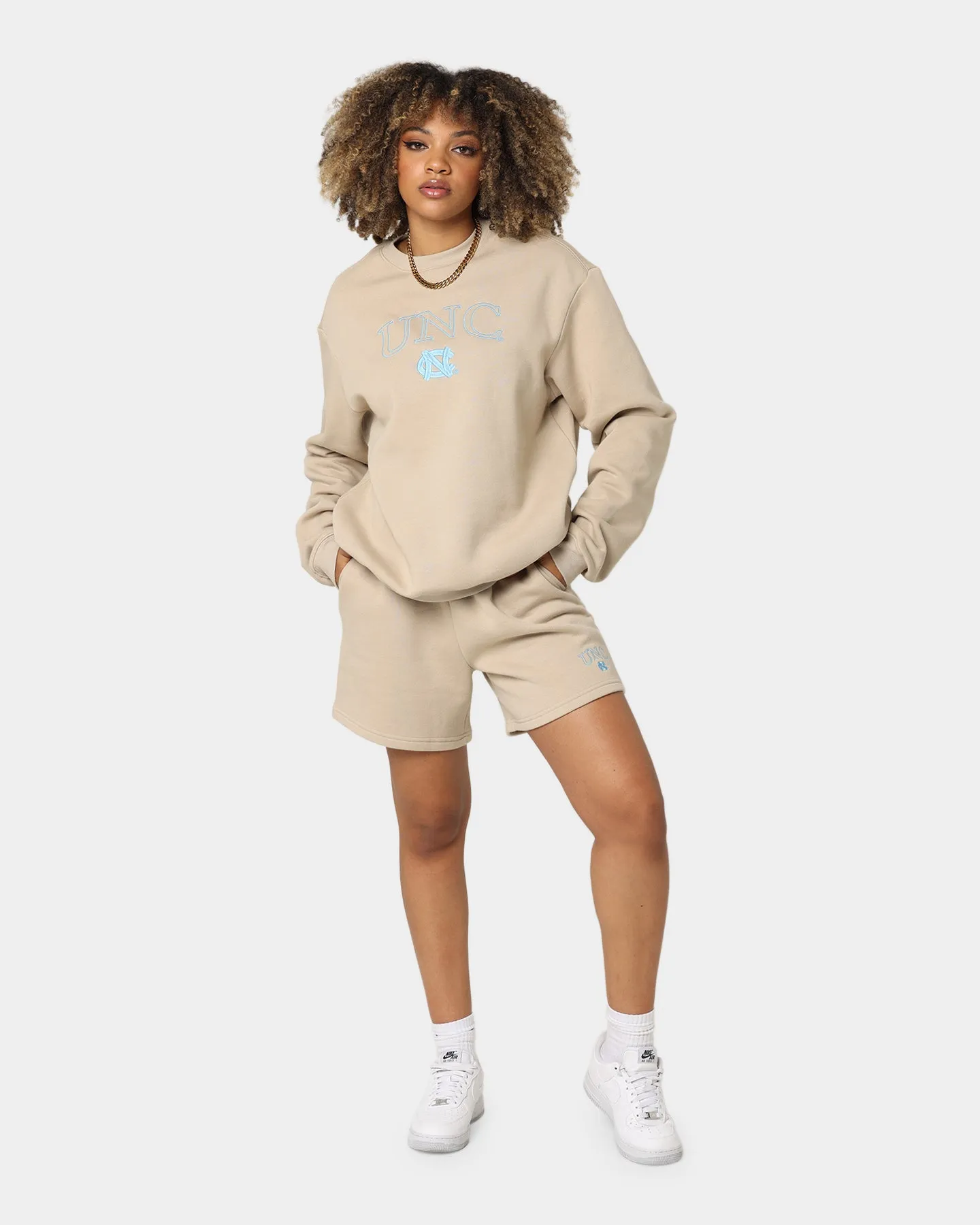 National Collegiate Athletic Association Women's UNC Tar Heels Vintage Embroidered High Waisted Shorts Clay