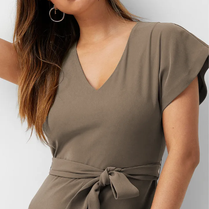 Plain Belt Style V-neck Jumpsuit JU5766